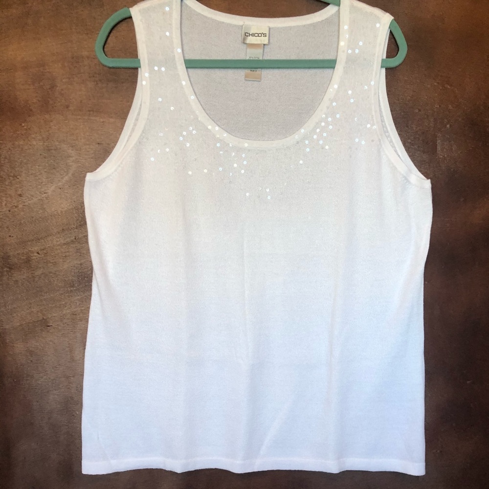 Chico’s white knit top with sequins